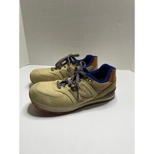 New Balance 574 Shoes Mens Size 6 ML574NED Beige Blue Suede Sneakers Athletic